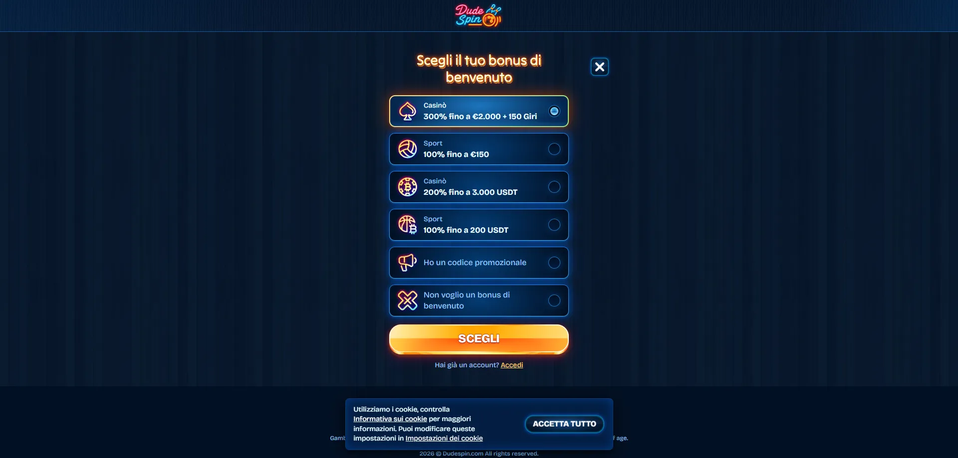Procedura di registrazione account Dudespin Casino — semplice e veloce